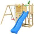 Spielturm JUNGLE GYM "Deck", blau, Spieltürme, KinderB:296cm H:232cm T:342cm, Holz, Spielanlage mit Schaukel und Rutsche mit Wasseranschluss, B:296cm H:232cm T:342cm