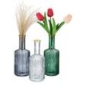 Vasen aus Glas, im 3er Set, Blumenvasen in Flaschenform, h x d: 20,5 x 8 cm, Dekovasen gerillt, mehrfarbig - Relaxdays