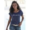 BEACHTIME T-Shirt 'mit Frontdruck "Never too late"' blau Gr. 32/34 für Damen. Rundhals und Print. Bequem. Nachhaltig.