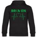 multifanshop Kapuzen Sweatshirt - Bremen - Herzschlag - Druck grün - Hoodie