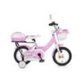 Byox Kinderfahrrad 1202 12 Zoll mit Stützräder, Körbe, Rückspiegel, Klingel rosa