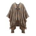 Strickponcho LASCANA, grau (grau, braun), Damen, Obermaterial: 100% Polyacryl, kariert, Pullover, modisches Karo Muster & Schnalle, Karotuch, Poncho, Cape, Schal, VEGAN