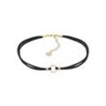 Collier ELLI "Halsband schwarz Choker mit Kreis 925 Silber" Gr. 32, gold, Halsketten, Damen, 32, ohne Stein, Silber 925 (Sterlingsilber), L: 32cm