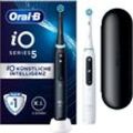 Elektrische Zahnbürste ORAL-B "iO 5 Duopack" Elektrozahnbürsten schwarz (matt black, quite white) mit Magnet-Technologie, LED-Anzeige, 5 Putzmodi, Reiseetui