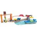 Spielzeug-Eisenbahn HAPE "Abladen und Aufladen im Hafen", bunt, Spielzeugfahrzeuge, KinderB:68,4cm H:17,9cm, Holz, Kunststoff, Metall, B:68,4cm H:17,9cm