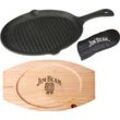 Grillpfanne JIM BEAM BBQ, schwarz, B:16,5cm H:2cm L:23cm, Pfannen, inkl. Holzuntersetzer und Griffüberzug