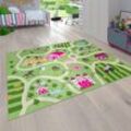 Kinderteppich PACO HOME "Bino 560" Teppiche Gr. B: 160cm, 4mm, L: 220cm, grün Kinder Kurzflor, Straßen-Spiel-Teppich, Motiv Bauernhof, Kinderzimmer