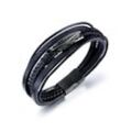 Armband FIRETTI "Schmuck Geschenk Armschmuck Armkette Feder" Armbänder Gr. Edelstahl-Lederimitat, schwarz Herren