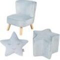 Kindersitzgruppe ROBA "Lil Sofa" Sitzmöbel-Sets Gr. Samt, blau (hellblau, sky) Kinder bestehend aus Kindersessel, Kinderhocker und Dekokissen in Sternform