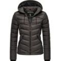 Steppjacke MARIKOO "Kuala", Damen, Gr. XL (42), grau (anthra), Obermaterial: 100% Nylon; Futter: 100% Polyester; Wattierung: 100% Polyester; Ärmelfutter: 100% Polyester, casual, figurbetont hüftlang, hoch geschlossener Ausschnitt, Langarm eng Rippstrickbündchen kontrastfarben, Jacken, ultraleichte Übergangsjacke mit Kapuze