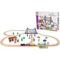 Spielzeug-Eisenbahn EICHHORN "Bahnset mit Brücke", bunt, Spielzeugfahrzeuge, Kinder, Holz, FSC- schützt Wald - weltweit