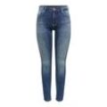 Skinny-fit-Jeans ONLY "ONLBLUSH MID WAIST PUSH UP DNM X" Gr. XS (34), Länge 32, blau (dunkelblau denim detail:tint), Damen, Obermaterial: 92% Baumwolle, 6% Elastomultiester, 2% Elasthan, unifarben, Jeans