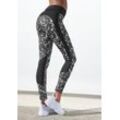 Leggings LASCANA ACTIVE "-Sporthose Splash" Gr. 32/34, N-Gr, weiß (schwarz, marmoriert, weiß) Damen Hosen 5-Pocket-Hose mit Allover Muster