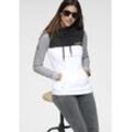 Kapuzensweatshirt KANGAROOS Gr. 32/34 (XS), grau (schwarz, weiß, hellgrau, meliert) Damen Sweatshirts mit modischer Kombination aus Color-Blocking und Streifen