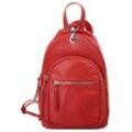 Cityrucksack SAMANTHA LOOK, Gr. B/H/T: 28cm x 18cm x 10cm, rot, Rindsleder, Leder, beschichtet, leicht glänzend, casual, Rucksäcke, echt Leder, Made in Italy