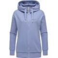 Kapuzensweatjacke RAGWEAR "Yodis Zip" Gr. 4XL (48), blau, Damen, Sweatware, Obermaterial: 70% Baumwolle, 30% Polyester, Sweatjacken, weicher Damen Zip-Hoodie mit Kapuze