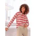 Kapuzensweatshirt H.I.S, Damen, Gr. 32/34, rot (rot, nougat, gestreift), Interlock, Obermaterial: 100% Baumwolle, gestreift, klassisch, bequem normal, Sweatshirts, im maritimen Stil, Loungewear, Loungeanzug, Hoodie