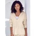 Sweatjacke LASCANA Gr. 32/34, beige, Damen, Obermaterial: 50% Baumwolle, Polyester, unifarben, Sweatjacken Homewear Oberteile, mit Tunnelzug in der Taille, Loungewear, Loungeanzug