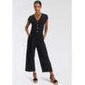 Culotte-Overall TAMARIS Gr. 42, N-Gr, schwarz, Damen, Jersey, Obermaterial: 95% Viskose, 5% Elasthan, Overalls, mit Knopfleiste