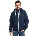 Kapuzensweatshirt DEPROC ACTIVE "FinnCMYK II MEN", Herren, Gr. L (52), blau (navy), 50% Baumwolle; 50% Polyester, casual, bequem, Langarm angesetztes Bündchen, Sweatshirts, weiche Fleecejacke mit Kängurutasche