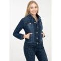 Jeansjacke RECOVER PANTS "CHIC" Gr. 34, blau (denim blau), Damen, 93% Baumwolle;5% Polyester;2% Elasthan, unifarben, Jacken, in Used-Optik