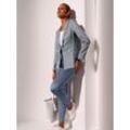 Jackenblazer CREATION L "Blazer", Damen, Gr. 36, blau (rauchblau, himmelblau, kariert), 65% Polyester, 32% Viskose, 3% Elasthan, Langarm, Blazer