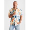 Hawaiihemd BEACHTIME "Regular fit", Herren, Gr. S (37/38), N-Gr, beige (creme, bedruckt), Web, Obermaterial: 100% Baumwolle, casual, regular fit, Kurzarm abgesteppte Kante, Hemden, mit Kentkragen, Freizeithemd mit Blätterprint aus reiner Baumwolle