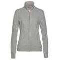 Sweatjacke BENCH. LOUNGEWEAR, Damen, Gr. 32/34, grau (hellgrau, melange), Interlock, Obermaterial: 70% Baumwolle, 30% Polyester, meliert, unifarben, Basic, figurbetont normal, Langarm Bündchen, Sweatjacken, mit glänzender Logostickerei am Stehkragen, Loungeanzug