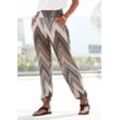 Jerseyhose LASCANA Gr. 34, N-Gr, bunt (schwarz, braun, creme bedruckt) Damen Hosen mit Alloverprint und Taschen, Stretchbund, Strandhose