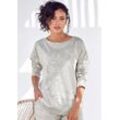 Sweatshirt LASCANA, Damen, Gr. 32/34, grau (grau, gemustert), angeraute Sweatware, Obermaterial: 50% Baumwolle, 50% Polyester, gemustert, casual, bequem, Rundhals, Langarm, Sweatshirts Homewear Oberteile, mit floralem Alloverdruck, Loungewear, Loungeanzug