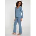 Pyjama S.OLIVER Gr. 32/34, blau (blau meliert) Damen Homewear-Sets mit Babylock-Abschlüssen