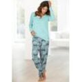 Pyjama BUFFALO Gr. 32/34, grün (mint, gemustert), Damen, Single Jersey, Obermaterial: 100% Baumwolle, gemustert, unifarben, Homewear-Sets, mit gemusterter Hose und passendem Langarmshirt