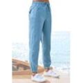 Schlupfhose LASCANA Gr. 34, N-Gr, blau (jeansblau) Damen Hosen aus Webware, elastische Stoffhose mit Taschen