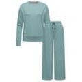 Sweater RAGWEAR "Set Delje", Damen, Gr. 4XL (48), blau (ocean), Material: 67% Polyester, 28% Viskose, 5% Elasthan, Basic, weit 7/8-Länge, Rundhals, Langarm weit Bündchen, Sweatshirts, Damen Set aus weiter Hose und Pullover