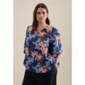 Shirtbluse SEIDENSTICKER "Schwarze Rose" Gr. 4XL (48), blau (mittelblau), Damen, 100% Leinen, gemustert, Blusen, Kurzarm Rundhals Druck