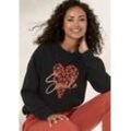 Sweatshirt LASCANA "/Loungeshirt" Gr. 32/34, schwarz Damen Sweatshirts mit Herz-Leo-Druck