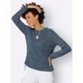 Strickpullover CASUAL LOOKS "Pullover", Damen, Gr. 42, blau (dunkelblau, ecru, meliert), 76% Polyacryl, 24% Baumwolle, meliert, unifarben, Langarm, Pullover