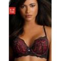 Push-up-BH JETTE, Damen, Gr. 70, Cup C, schwarz (schwarz, rot), Spitze, Obermaterial: 90% Polyamid, 10% Elasthan, feminin, BHs Spitzen-BH Spitzenwäsche BH Push-up-BH, mit raffinierten Trägern in Bänder-Optik, sexy Dessous