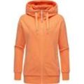 Kapuzensweatjacke RAGWEAR "Yodis Zip" Gr. 4XL (48), orange (pfirsich), Damen, Sweatware, Obermaterial: 70% Baumwolle, 30% Polyester, Sweatjacken, weicher Damen Zip-Hoodie mit Kapuze