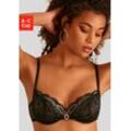 Bügel-BH LASCANA, Damen, Gr. 70, Cup C, schwarz (schwarz, gold), Spitze, Obermaterial: 76% Polyamid, 16% Elasthan, 8% Polyester, sexy, BHs, mit edlem Ringaccessoire, aus extravaganter Spitze, sexy Dessous