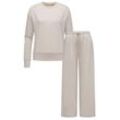 Sweater RAGWEAR "Set Delje", Damen, Gr. 4XL (48), weiß (bone), Material: 67% Polyester, 28% Viskose, 5% Elasthan, Basic, weit 7/8-Länge, Rundhals, Langarm weit Bündchen, Sweatshirts, Damen Set aus weiter Hose und Pullover