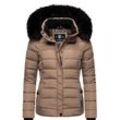 Steppjacke NAVAHOO "Miamor" Gr. S (36), grau (helltaupe) Damen Jacken hochwertige Winterjacke m. voluminöser Kunstpelz-Kapuze