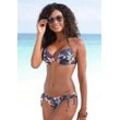 Push-Up-Bikini-Top LASCANA "Malia", Damen, Gr. 34, Cup B, grau (anthrazit, bedruckt), Microfaser, Polyamid, Microfaser, bedruckt, floral, Bikini-Oberteile, mit tropischem Print