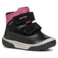 Winterboots GEOX "B OMAR GIRL WPF C" Gr. 20, pink (schwarz, fuchsia), Kinder, Leder, Veloursleder, Textil, Schuhe, Klettstiefel, Babystiefel, Winterstiefel mit Kontrastbesatz