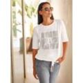 T-Shirt HEINE "Shirt" Gr. 34, beige (ecru), Damen, 95% Viskose, 5% Elasthan, unifarben, bedruckt, Shirts