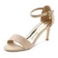 High-Heel-Sandalette LASCANA Gr. 40, beige, Damen, Obermaterial: 100% Textilmaterial. Futter: 100% Lederimitat. Decksohle: 100% Lederimitat. Laufsohle: 100% Synthetik, unifarben, Schuhe Sandalette High Heel-Sandalette, Riemchensandalette, klassisch elegantes Design VEGAN