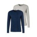 Langarmshirt H.I.S Gr. S, blau (marine, grau, meliert) Herren Shirts Doppelpack Unterziehshirt aus Baumwoll-Mix