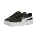 Sneaker PUMA "Smash Platform v3 Sneakers Damen" Gr. 35.5, schwarz-weiß (schwarz, weiß gold), Obermaterial: Leder, Synthetik; Futter: Textil; Innensohle: Textil; Laufsohle: Gummi, Schuhe