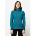 Kapuzenfleecejacke JACK WOLFSKIN "HYDRO GRID FLEECE W" Gr. XL (46), blau (freshwater, blau), Damen, 1. OBERSTOFF 96% POLYESTER, 4% ELASTHAN 2. OBERSTOFF 95% POLYESTER, 5% ELASTHAN, Jacken