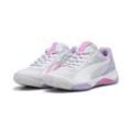 Sneaker PUMA "NOVA Court Padel-Schuhe Damen", Gr. 41, grau (silber mist weiß vivid violet gray lila), Obermaterial: Synthetik, Textil; Futter: Textil; Innensohle: Textil; Laufsohle: Gummi, Synthetik, Schuhe